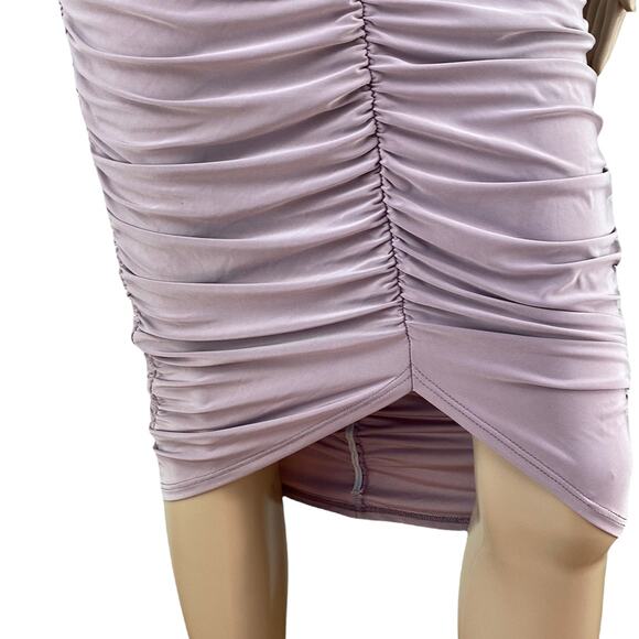 Sabora Women Lavender Ruched Knee Length Strapless Tube Bodycon Dress Size M - Picture 2 of 6